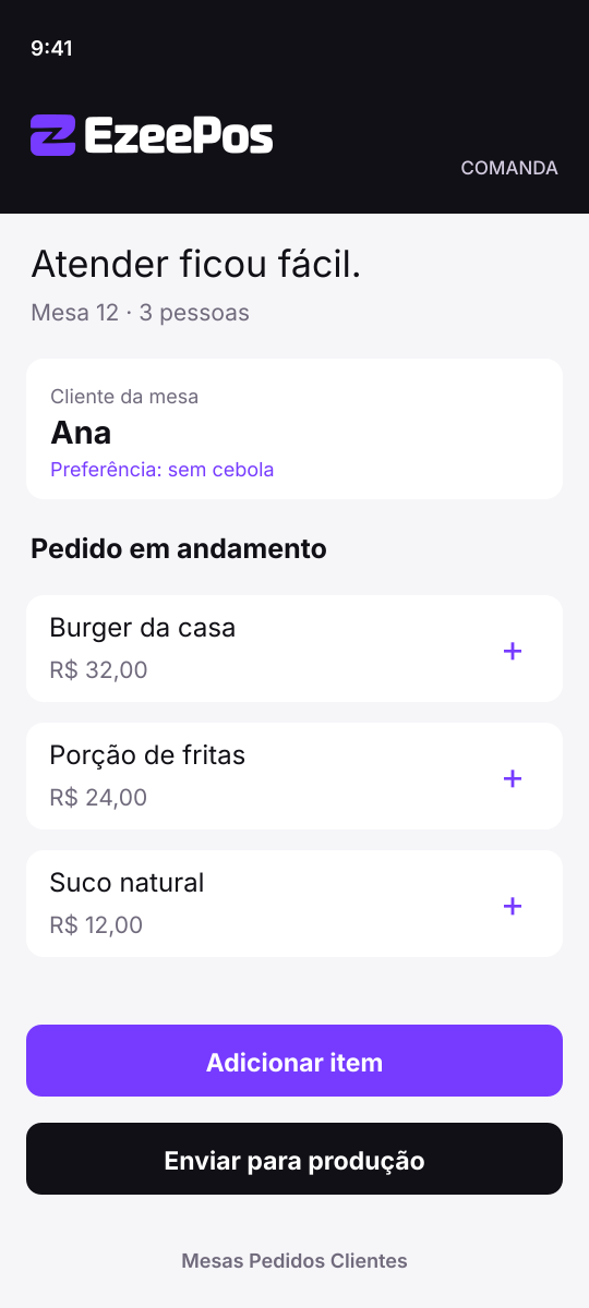 Comanda do EzeePos no celular