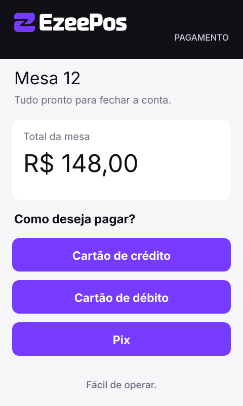 Tela de pagamento do EzeePos na maquininha