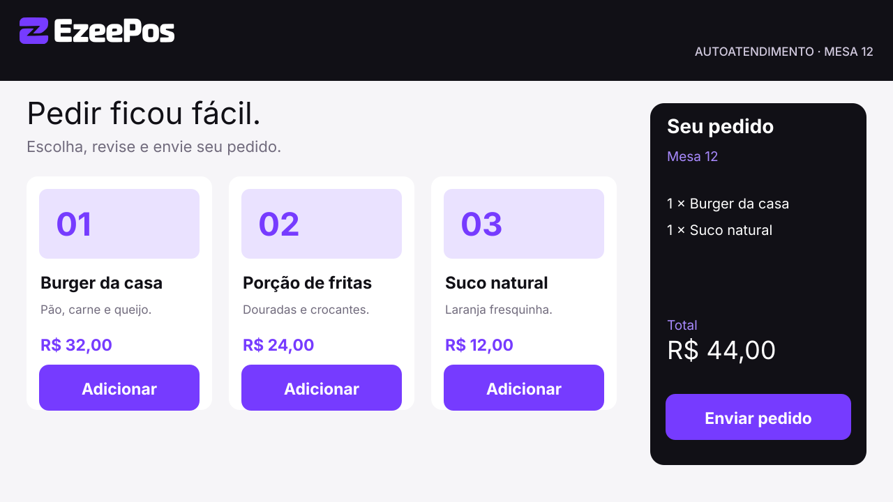 Cardápio do EzeePos no tablet de mesa